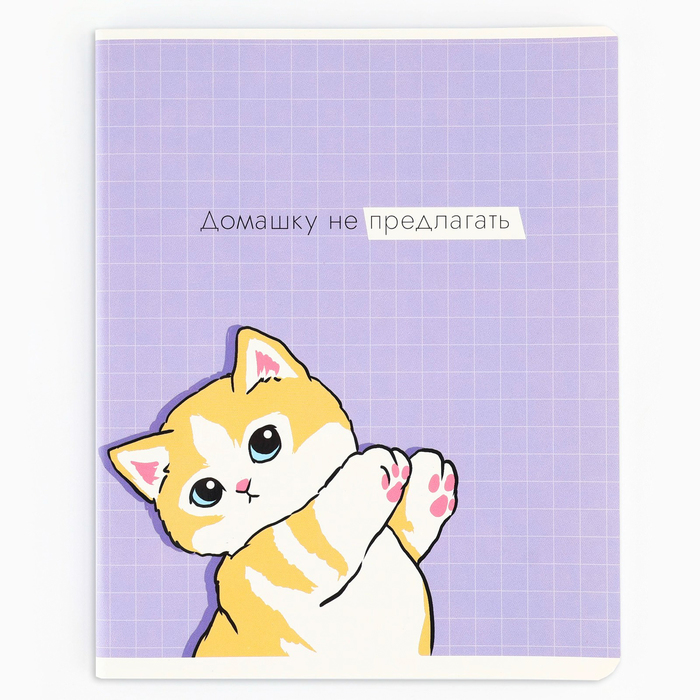 Тетрадь в клетку, 48 л., А5, на скрепке, блок №1 «Котик с лапками» МИКС - фото 2