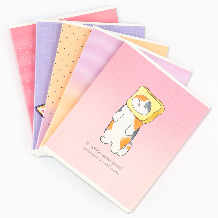 Тетрадь в клетку, 48 л., А5, на скрепке, блок №1 «Котик с лапками» МИКС