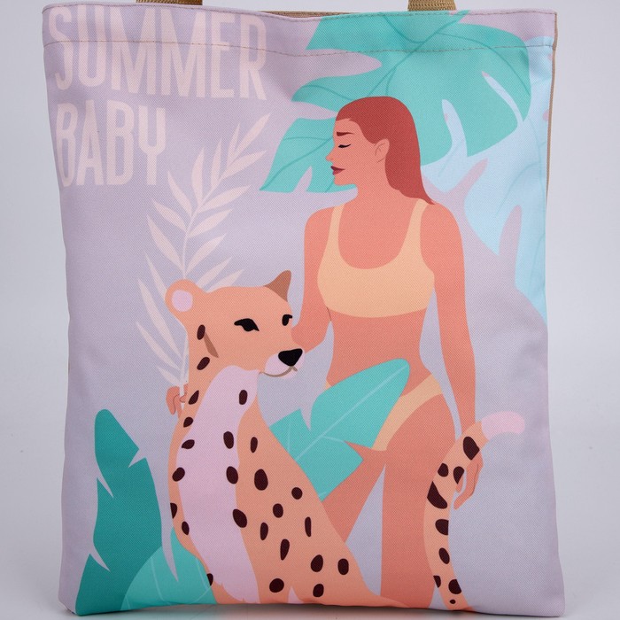 Сумка текстильная «Тропики» , 35 х 0,5 х 40, 1 отд , без подклада, белый - фото 2