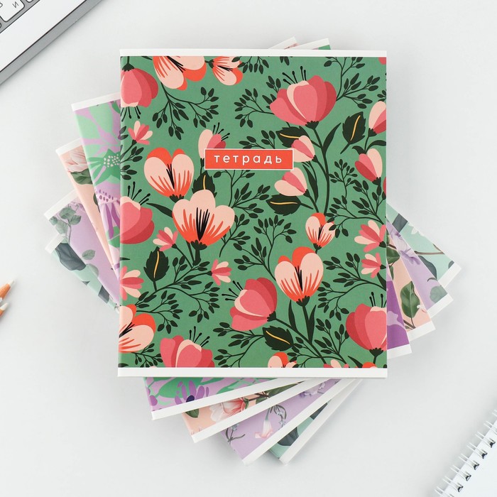 Тетрадь А5, 48 л на скрепке «Цветы», в клетку 80 гр. - фото 2