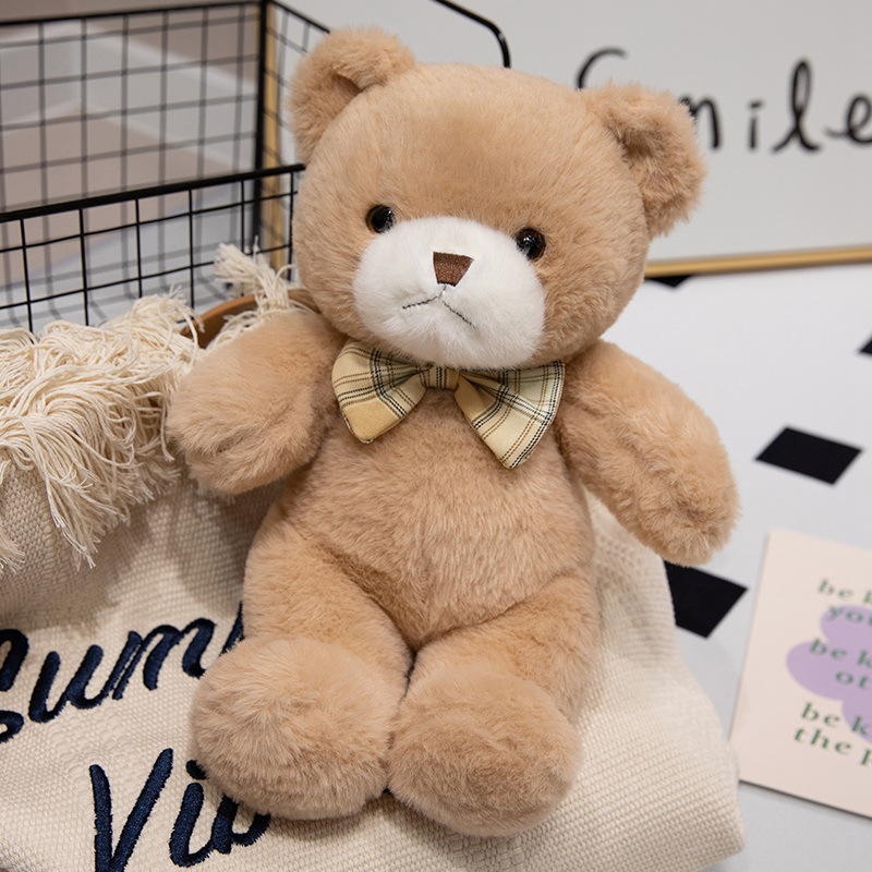 Мягкая игрушка "Коричневый мишка с клечатым бантом" 30 см