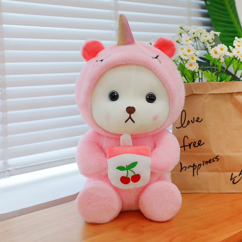 Мягкая игрушка "Мишка в костюме единорога" с соком вишни 28 см