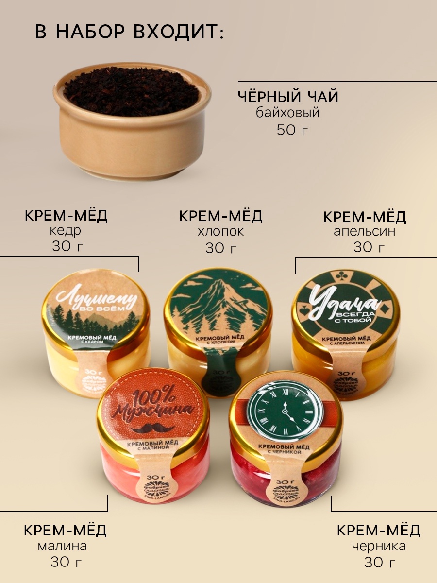 Подарочный набор «Настоящему мужчине»: крем-мёд, чай - фото 2