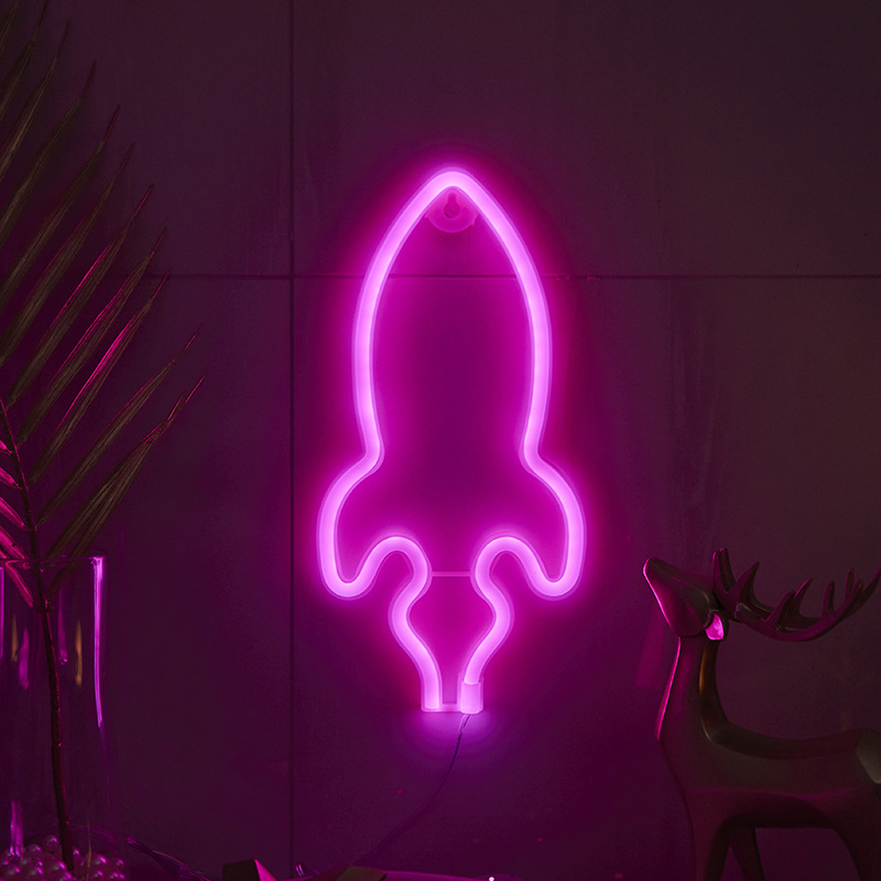 Ночник "Ракета розовая" на подвесе (батарейки+USB)