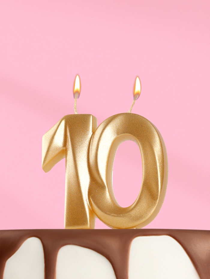 Свеча в торт юбилейная «Грань», цифра 10, золотой металлик, 6.5 см