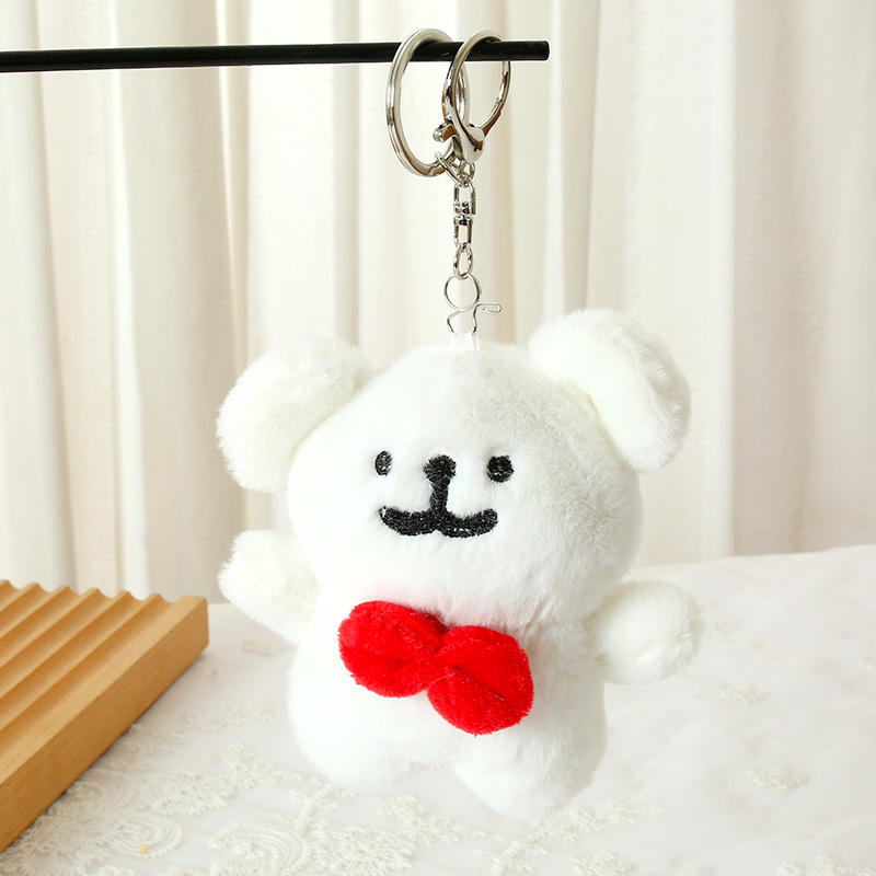 Брелок-мягкая игрушка "Белый мишка с красной бабочкой" 12 см