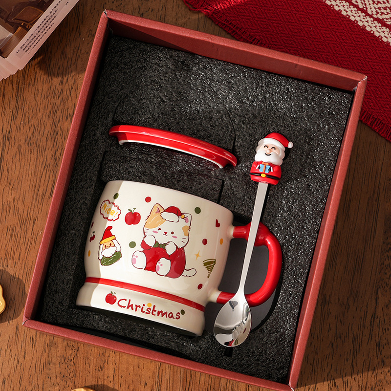 Кружка новогодняя с ложкой "Котик"