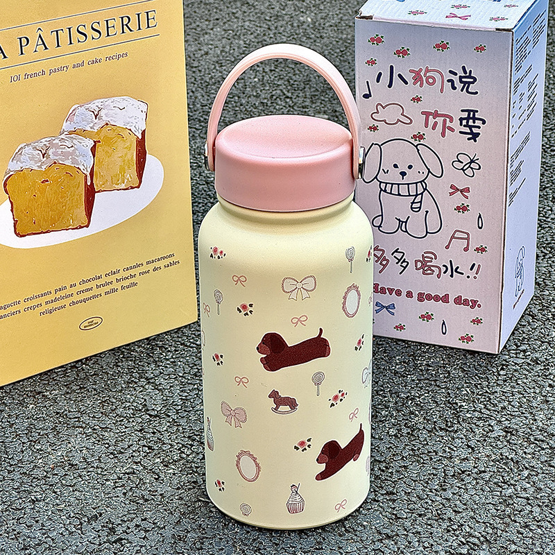 Термос 900мл кремовый собака, бантики