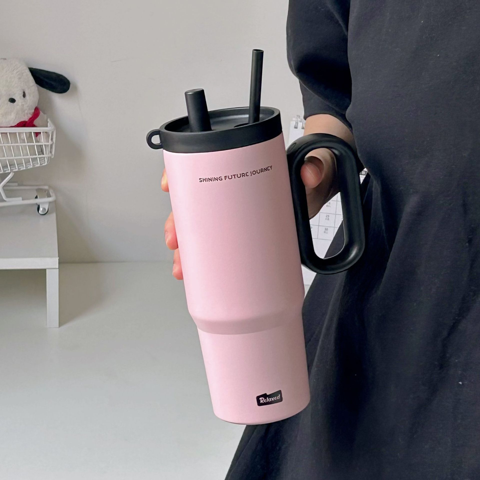 Термос-термокружка 720мл розовая с трубочкой