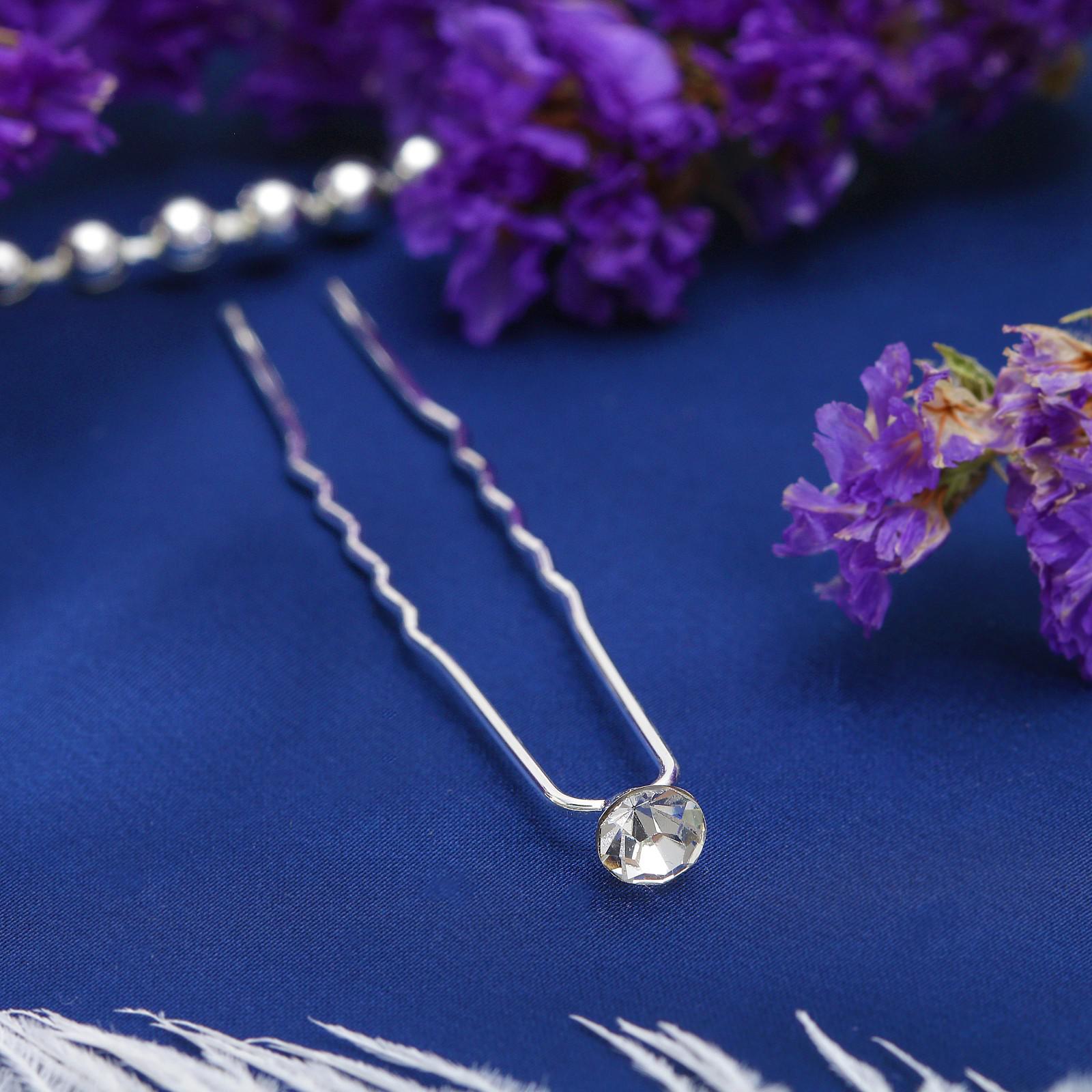 Шпилька для волос «Мини», кристалл, серебро