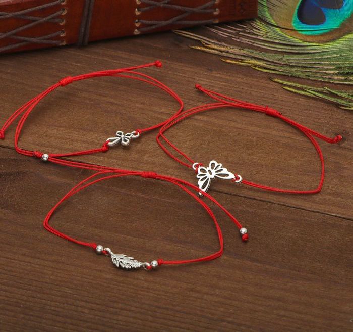 Браслет-оберег "Красная нить", цвет чернёное серебро, d=6 см (набор №1) - фото 2