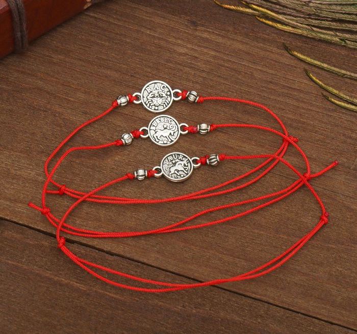 Браслет-оберег "Красная нить", цвет чернёное серебро, d=6 см (набор №2) - фото 3