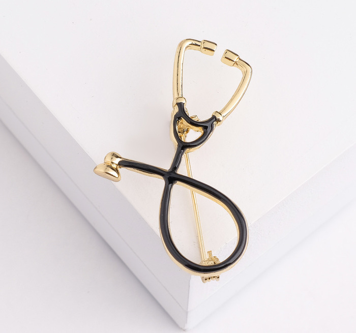 Брошь "Стетоскоп", цвет чёрный в золоте