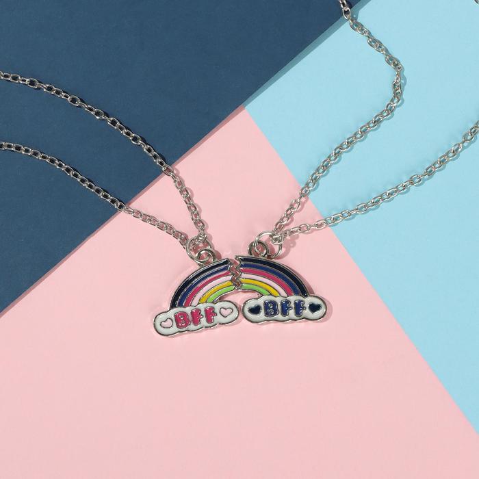 Кулоны "Неразлучники" радуга, bff, цветные в серебре, 45 см - фото 2