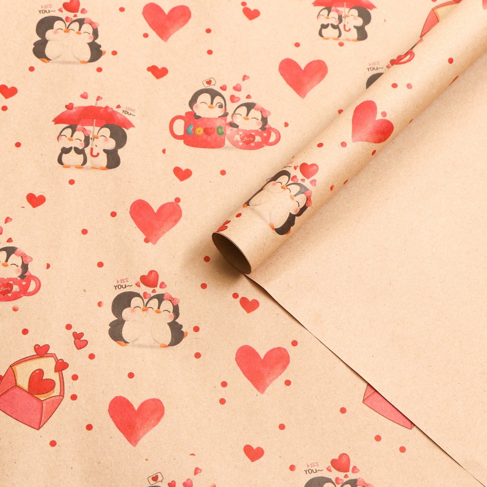 Бумага упаковочная крафт "Пингвинчики", 70 х 100 см
